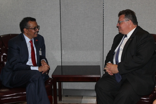 Ethiopian Minister of Foreign Affairs, Dr. Tedros Adhanom and Linas Antanas Linkevicius, Minister of Foreign Affairs of Lithuania, at the margins of the United Nations General Assembly in New York, on 20 September 2016